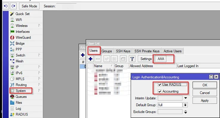MikroTik AAA settings