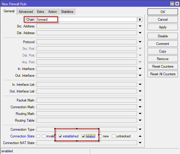 FastTrack forward filter rule in Winbox